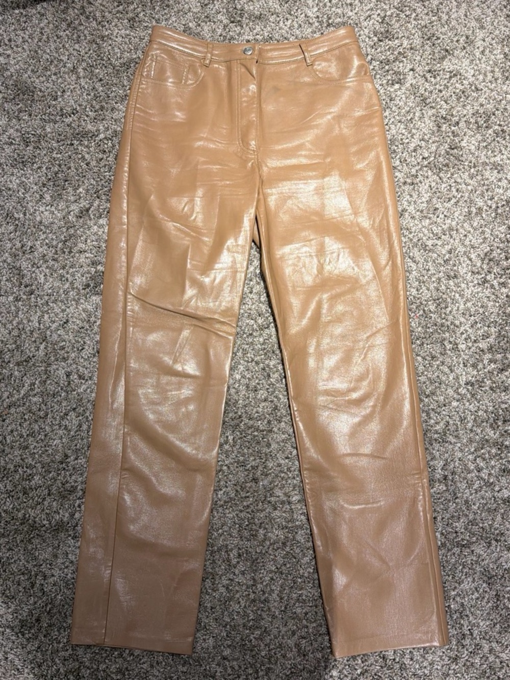 Aritzia Straight-Leg Faux Leather Jeans - Camel/Tan